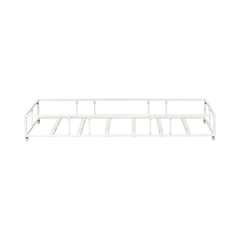 Pemberly Row Twin Trundle Bed in Antique White Metal with Casters