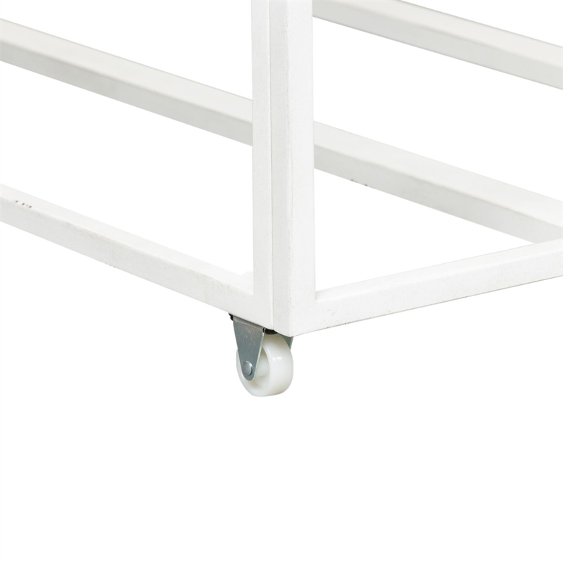 Pemberly Row Twin Trundle Bed in Antique White Metal with Casters