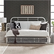 Pemberly Row Twin Trundle Bed in Antique White Metal with Casters