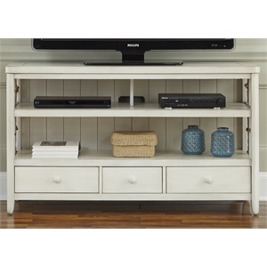 Pemberly Row TV Console Stand with Rope Accents and Open Storage in White