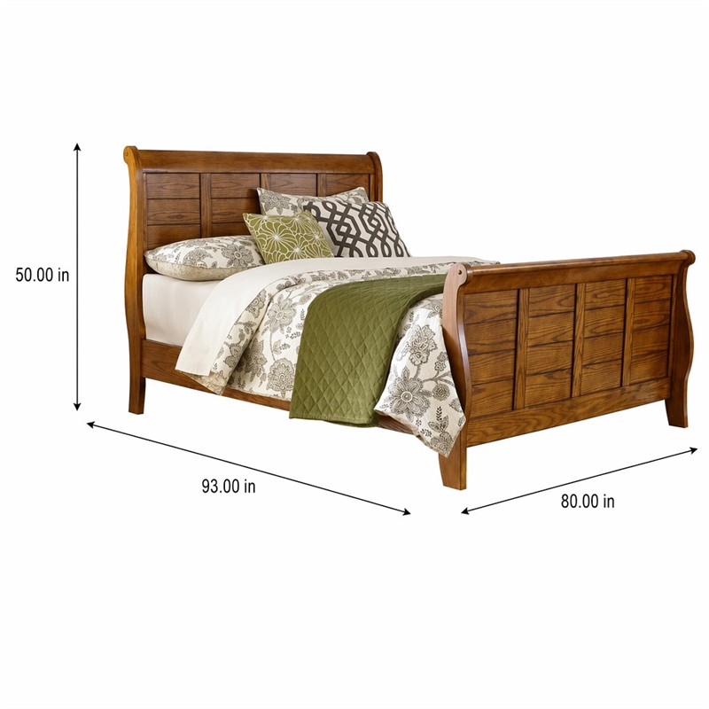 Pemberly Row California King Sleigh Bed with Bolt-On Rails in Aged Oak Brown