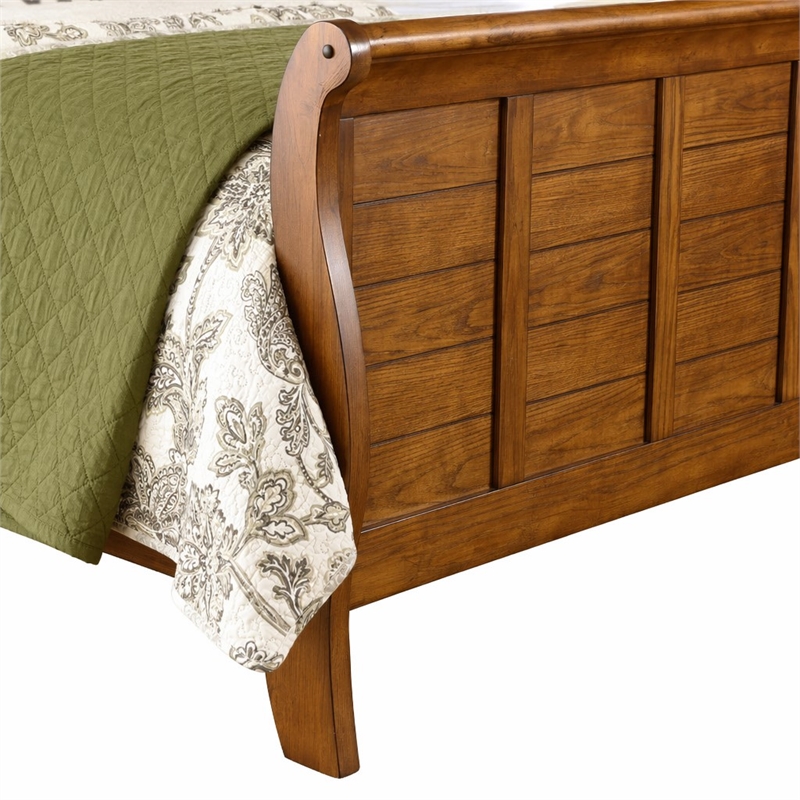 Pemberly Row California King Sleigh Bed with Bolt-On Rails in Aged Oak Brown