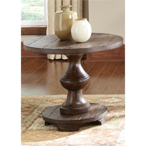 Pemberly Row End Table with Spanish Style Pedestal Base in Kona Dark Brown
