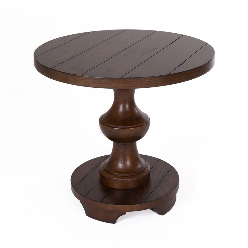 Pemberly Row End Table with Spanish Style Pedestal Base in Kona Dark Brown