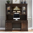 Pemberly Row Jr Executive Credenza and Hutch Set with Lighting in Cognac