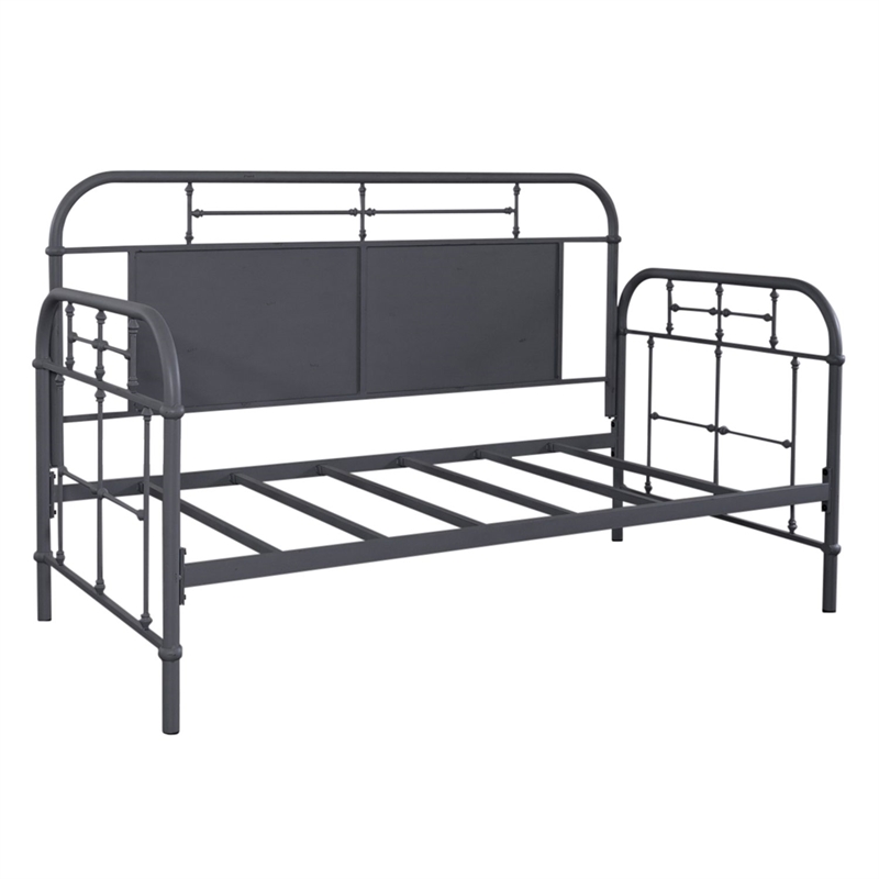 Pemberly Row Twin Metal Day Bed with Turned Spindles and End Panels in Navy