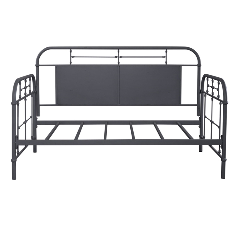 Pemberly Row Twin Metal Day Bed with Turned Spindles and End Panels in Navy