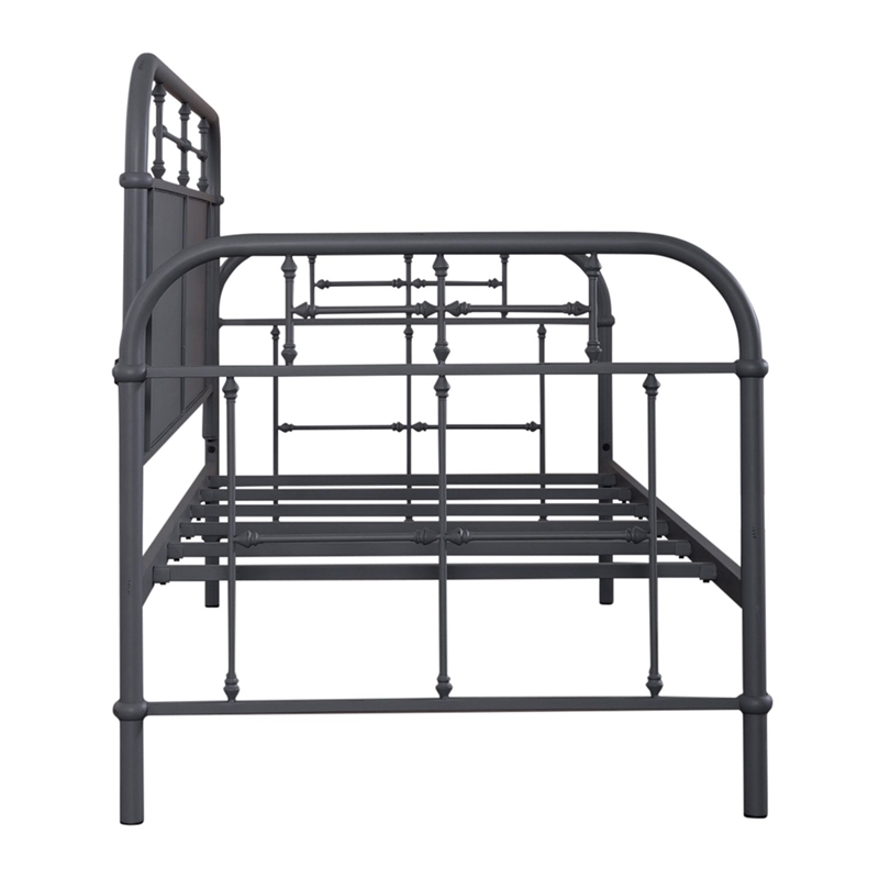 Pemberly Row Twin Metal Day Bed with Turned Spindles and End Panels in Navy