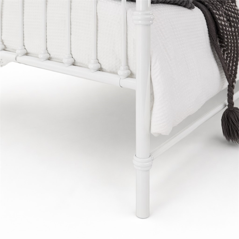Pemberly Row Twin Metal Day Bed with Turned Spindles in Antique White