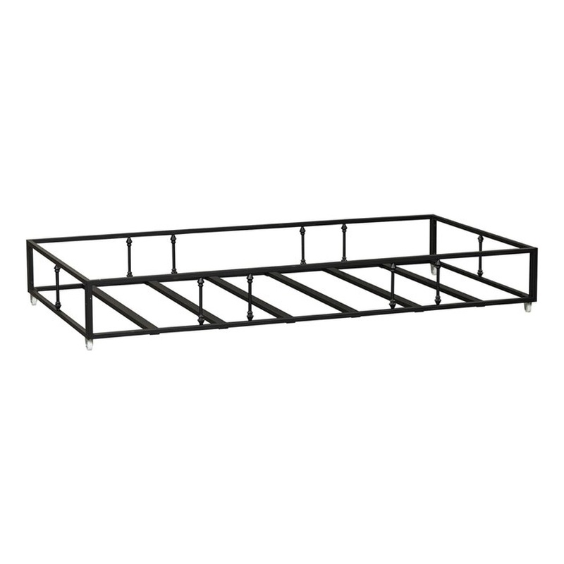 Pemberly Row Youth Twin Trundle Bed in Black Metal with Distressed Finish