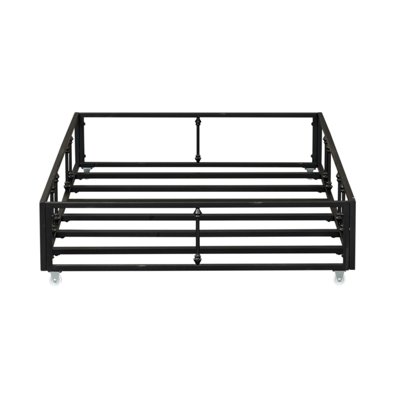 Pemberly Row Youth Twin Trundle Bed in Black Metal with Distressed Finish