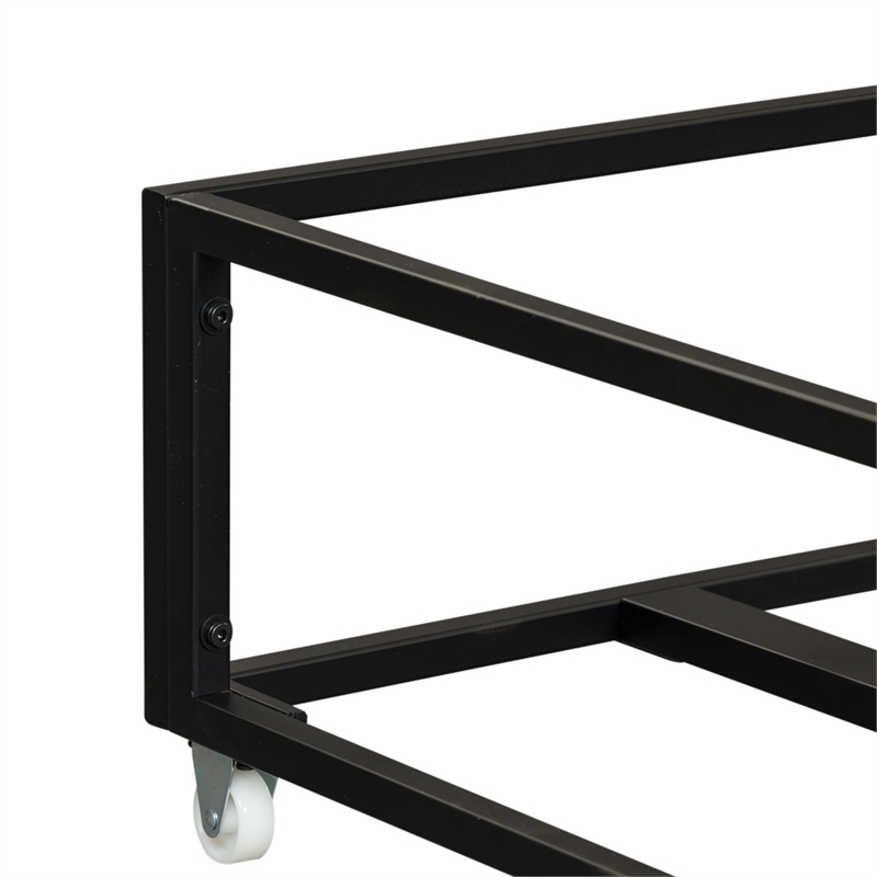 Pemberly Row Youth Twin Trundle Bed in Black Metal with Distressed Finish