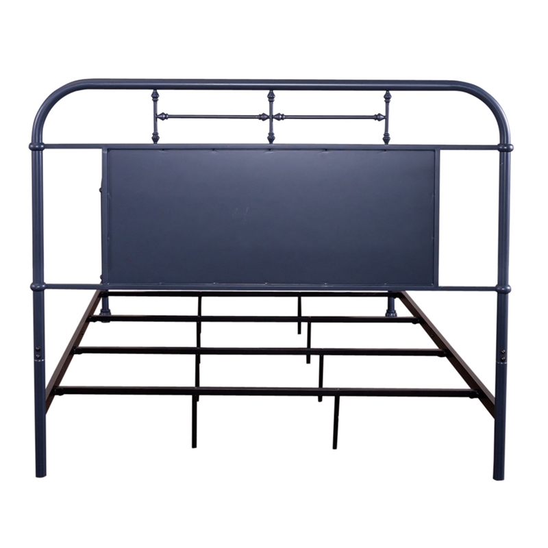 Pemberly Row Queen Metal Bed with Navy Distressed Finish and Turned Spindles