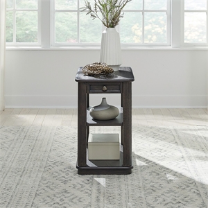 Pemberly Row Chairside Table with Pull-Out Shelf and Storage in Aged Oak Brown