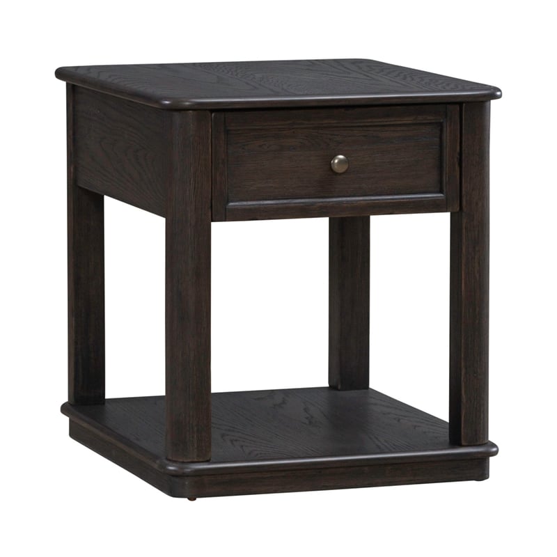 Pemberly Row End Table with Storage Drawer and Open Shelf in Aged Oak