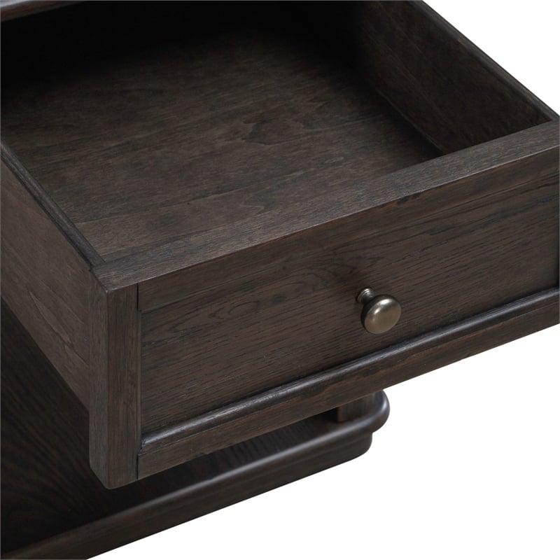 Pemberly Row End Table with Storage Drawer and Open Shelf in Aged Oak