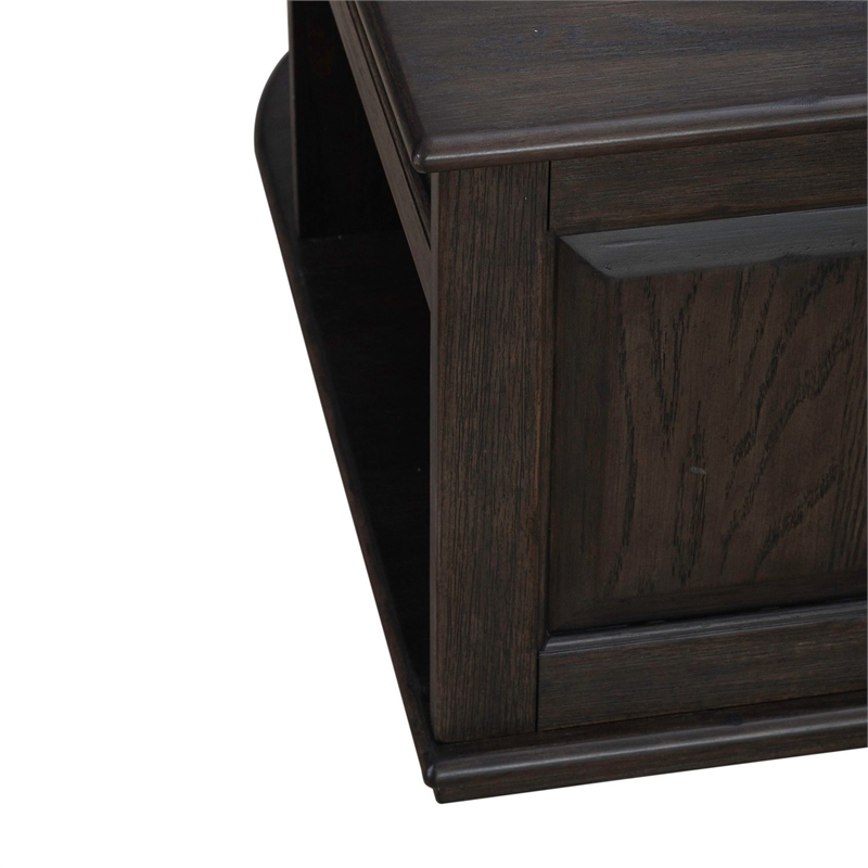 Pemberly Row Wedge Shaped Lift Top Cocktail Table in Aged Oak