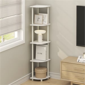 Pemberly Row 5-Tier Corner Bookshelf Tool-Free Assembly in Plain White