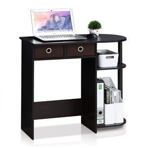 Pemberly Row Wood Home Computer Desk with Storage Bins in Dark Walnut