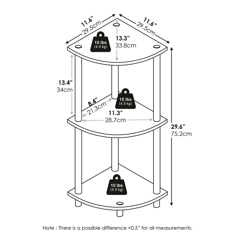 Pemberly Row 3-Tier Corner Display Rack Multipurpose Shelving in White