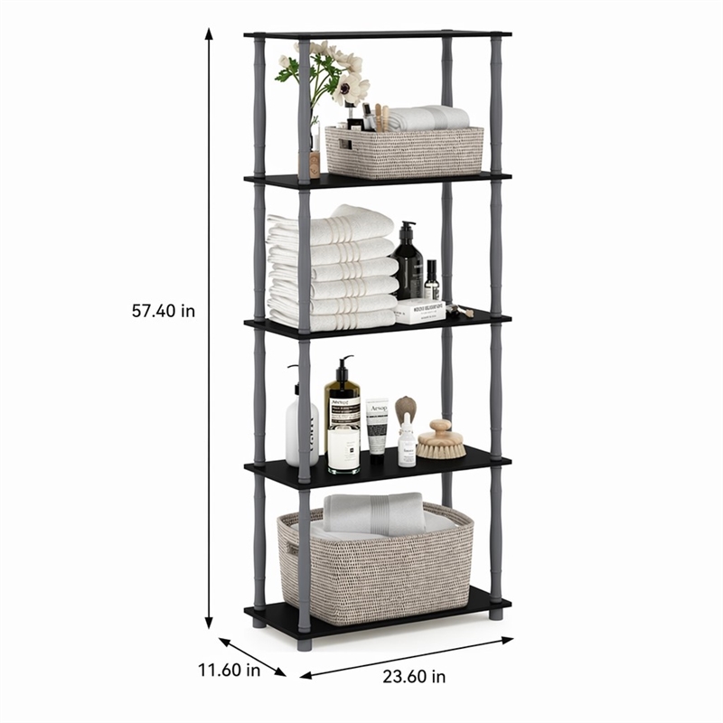 Pemberly Row Engineered Wood 5-Tier Shelf Display Rack in Black and Gray