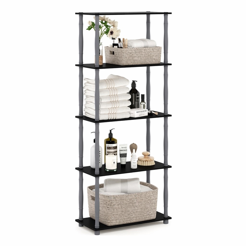 Pemberly Row Engineered Wood 5-Tier Shelf Display Rack in Black and Gray