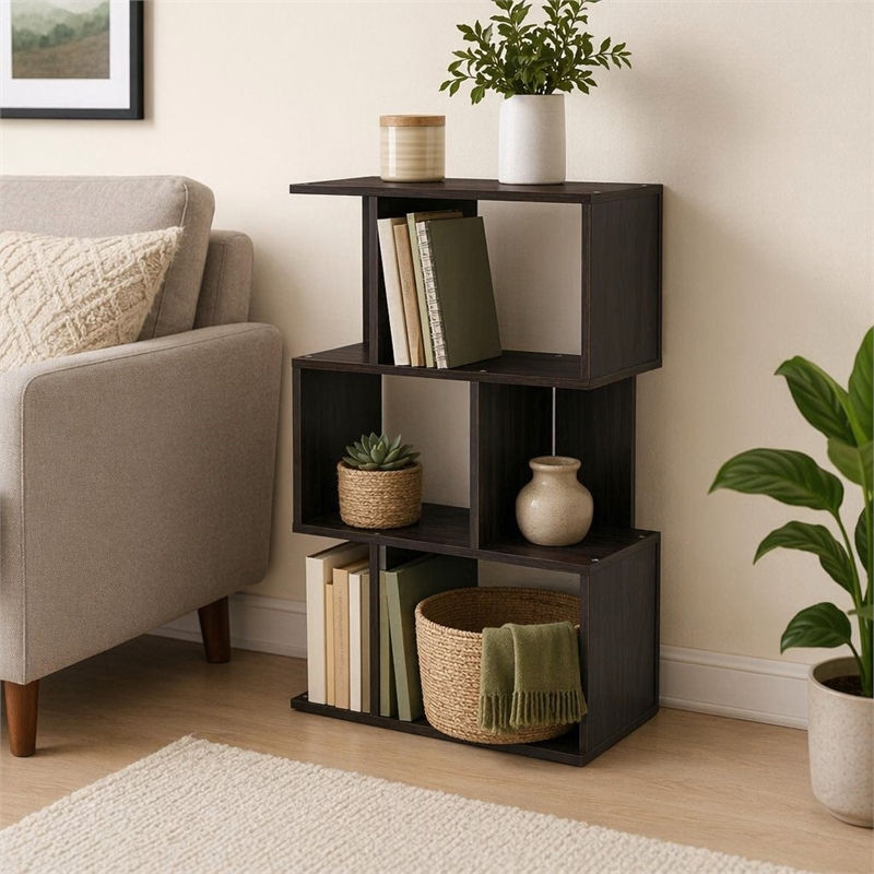 Pemberly Row Simply Modern 3-Tier Open Book Shelf in Espresso