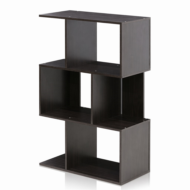 Pemberly Row Simply Modern 3-Tier Open Book Shelf in Espresso