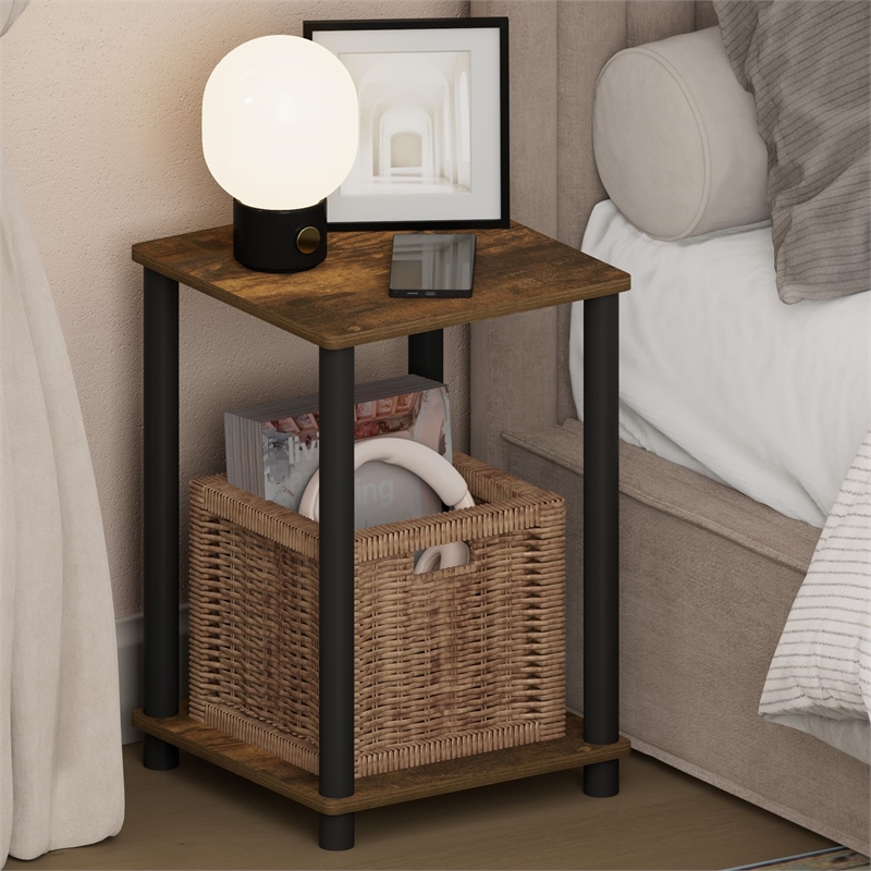 Pemberly Row 2-Tier Open Shelf Toolless Square Nightstand in Amber Pine