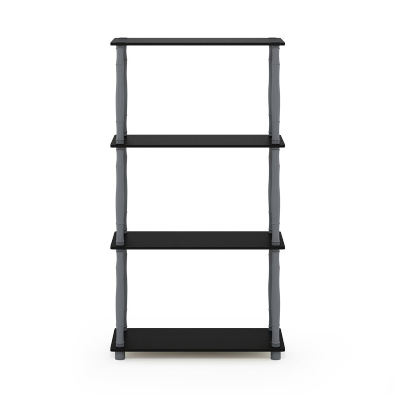 Pemberly Row Engineered Wood 4-Tier Shelf Display Rack in Black/Gray