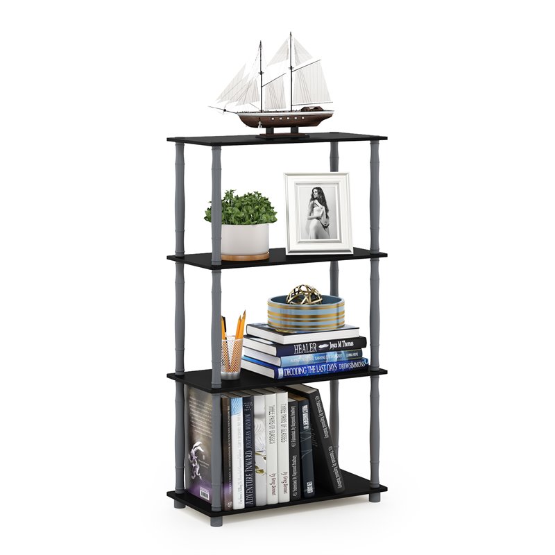 Pemberly Row Engineered Wood 4-Tier Shelf Display Rack in Black/Gray