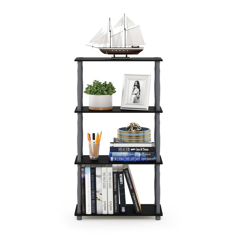 Pemberly Row Engineered Wood 4-Tier Shelf Display Rack in Black/Gray