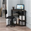 Pemberly Row Corner Desk with 2 Shelves Space Saving in Walnut/Black
