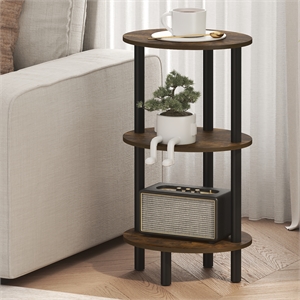 Pemberly Row 3-Tier 27.6&quot Oval Open Shelf Nightstand in Amber Pine