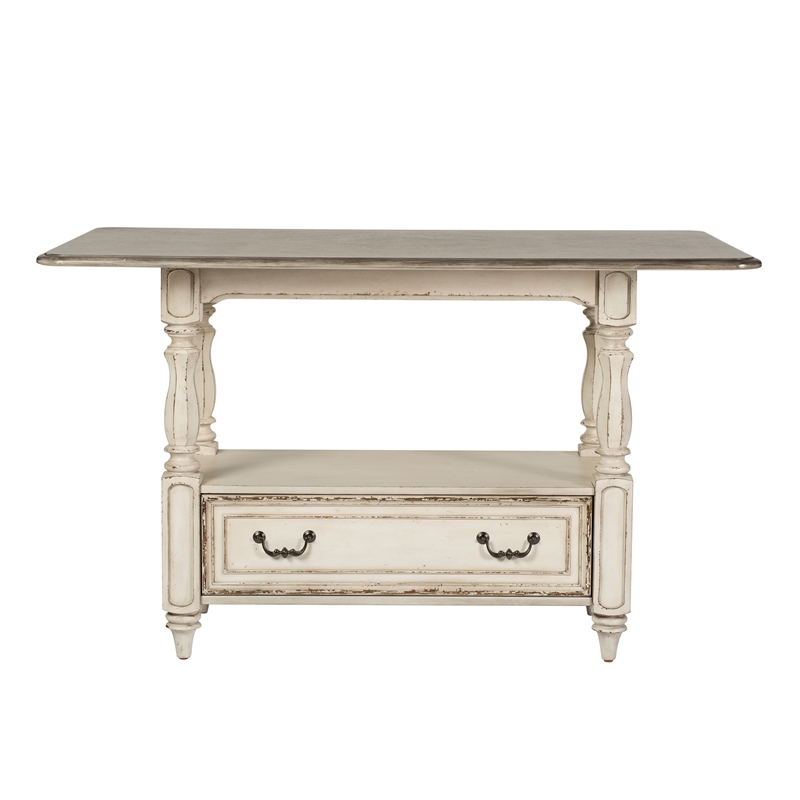 Pemberly Row Antique White Gathering Table with Faceted Turned Legs