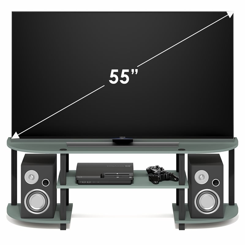 Pemberly Row TV Stand for up to 55 Inch with Round Corners in Sage Green