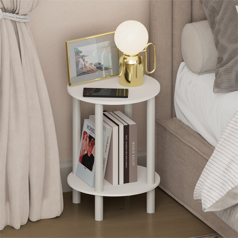 Pemberly Row 2-Tier Round Tall Narrow Open Shelf Nightstand in White