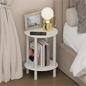 Pemberly Row 2-Tier Round Tall Narrow Open Shelf Nightstand in White
