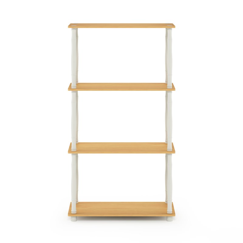 Pemberly Row Engineered Wood 4-Tier Shelf Display Rack in Beech/White