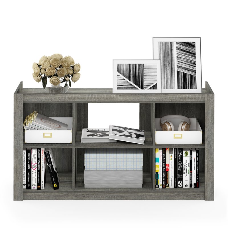 Pemberly Row Multipurpose TV Stand and Bookcase with Storage in Oak Gray
