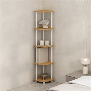 Pemberly Row 5-Tier Corner Display Rack Shelving Unit in Light Beech