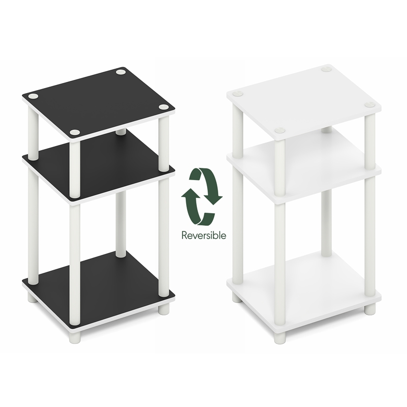 Pemberly Row 3-Tier End Table Night Stand Tool-Free in White/Black Espresso
