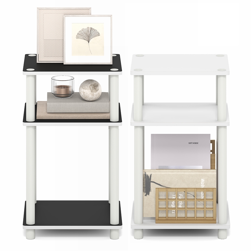 Pemberly Row 3-Tier End Table Night Stand Tool-Free in White/Black Espresso