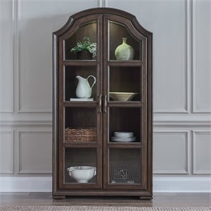Pemberly Row Bunching Display Cabinet with LED Lighting in Chateau Brown Hickory