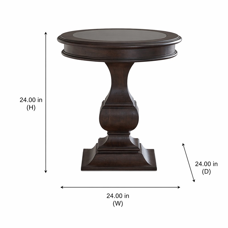 Pemberly Row Round End Table with Blue Stone Insert in Chateau Brown Hickory