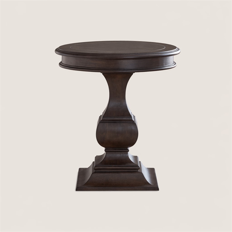 Pemberly Row Round End Table with Blue Stone Insert in Chateau Brown Hickory