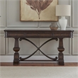 Pemberly Row Sofa Table with Scrolled Accent and Open Shelf in Brown Hickory