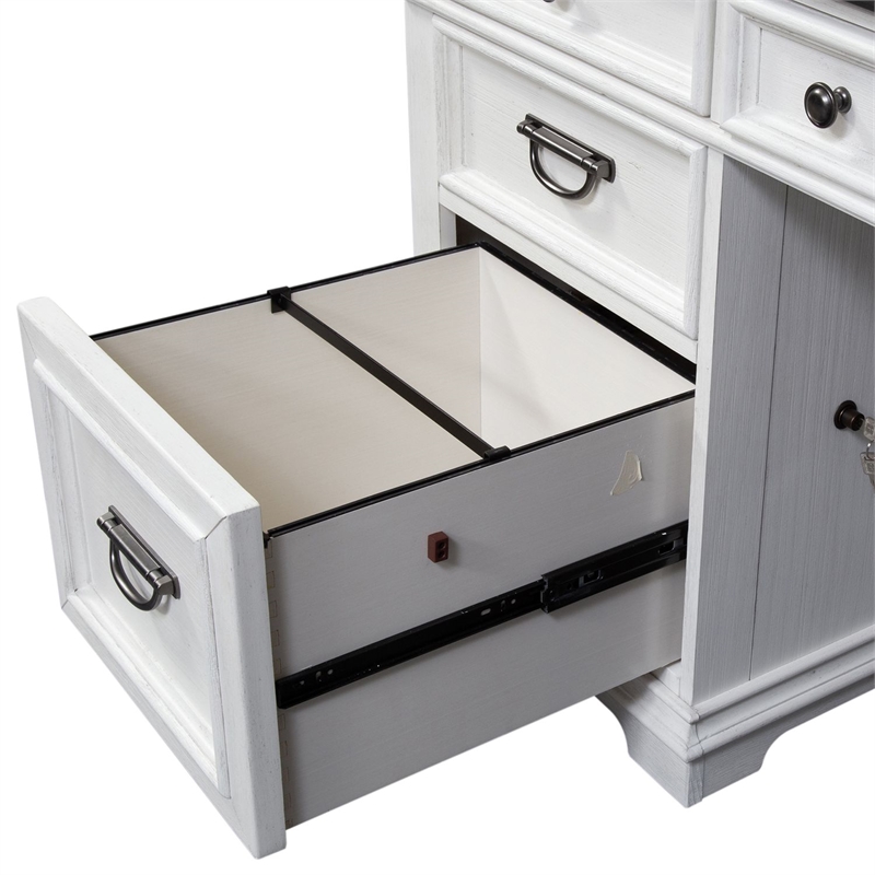 Pemberly Row Credenza and Hutch Office Set with LED Lighting in Chateau Brown