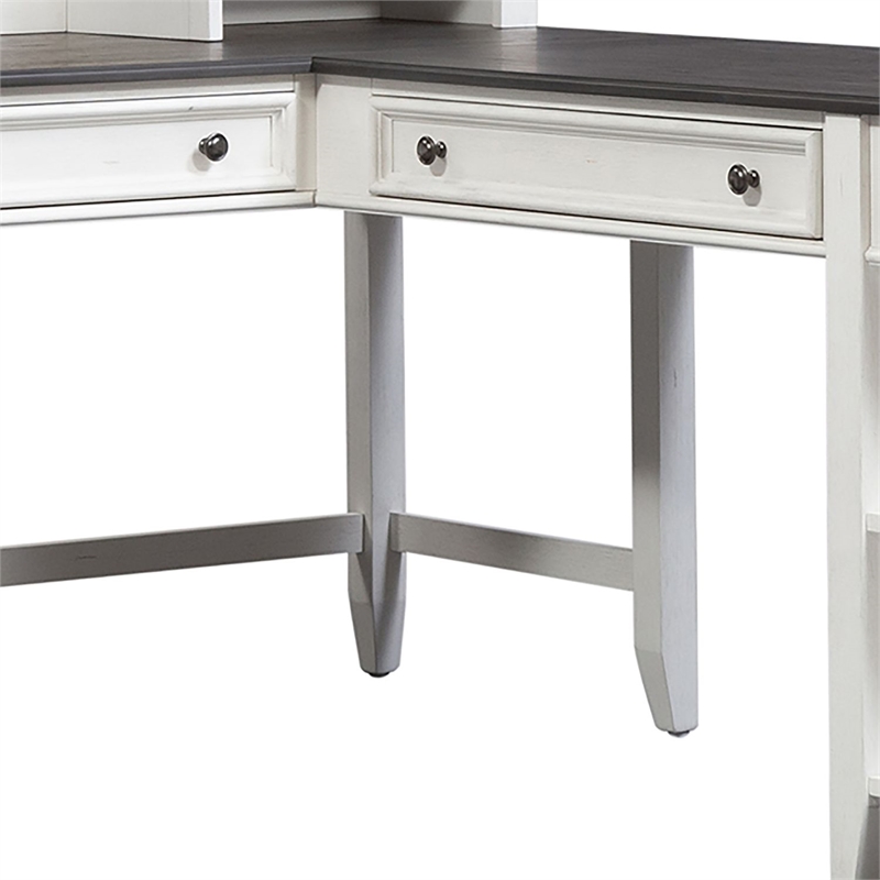 Pemberly Row Credenza and Hutch Office Set with LED Lighting in Chateau Brown