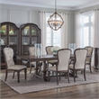 Pemberly Row 7 Piece Trestle Table Dining Set with Upholstered Chairs in Brown